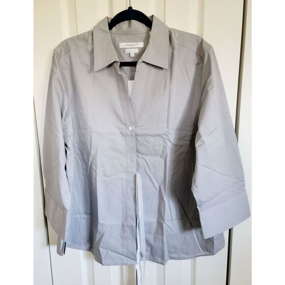 Foxcroft NYC XL Women’s Long Sleeve Easy Care Solid Poplin Blouse SilverGray NWT - Picture 1 of 10